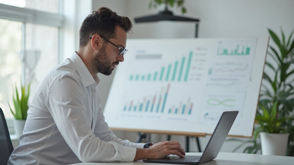 Предприниматель анализирует графики и метрики достижения целей