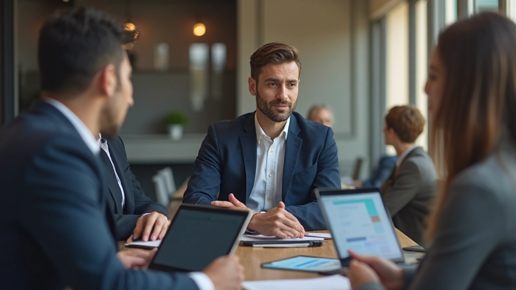 Предприниматель проводит встречу в офисе с командой