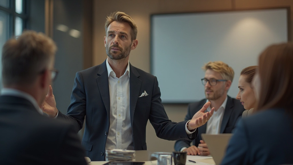 Лидер проводит встречу с командой в современном офисе