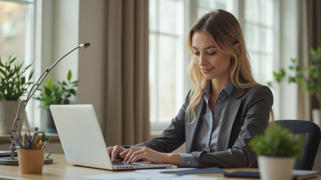 Предпринимательница работает удаленно из уютного домашнего офиса